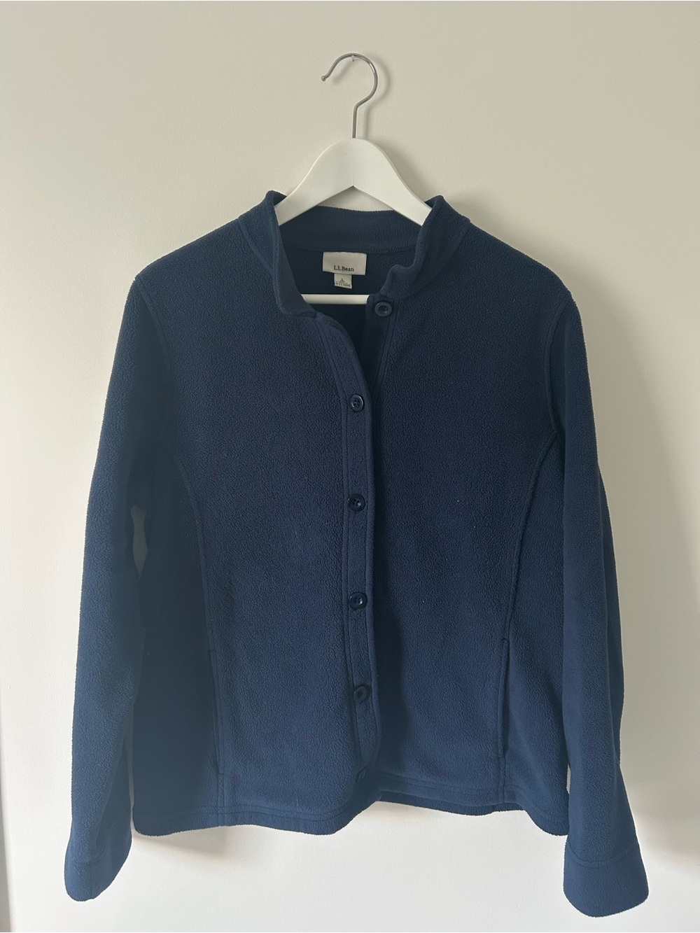 L.L.Bean Chorecoat Women's Navy Blue Button-Front Fleece Jacket Long Sleeve L